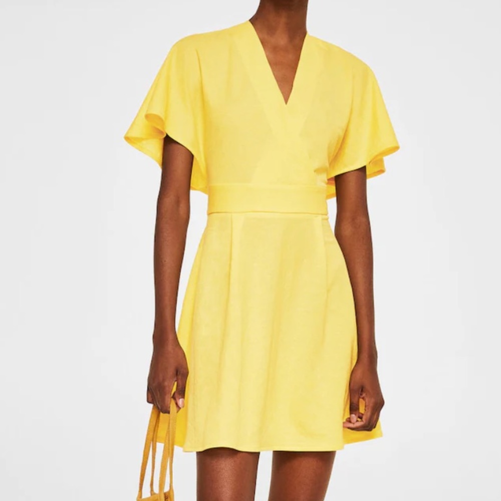 Mango Yellow V Neck Dress